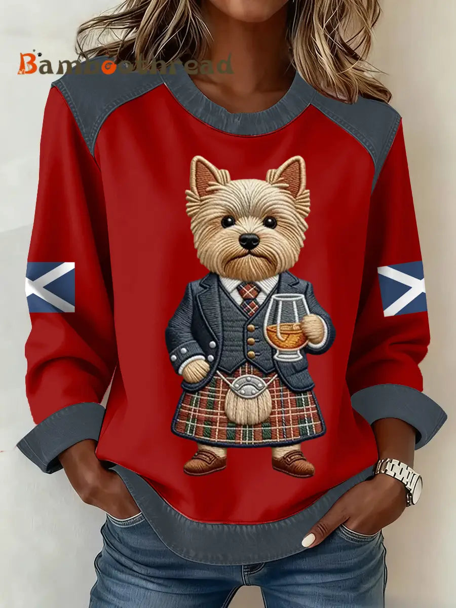 Women’s Scottish Flag West Highland White Terrier Print Patchwork Top Red / S