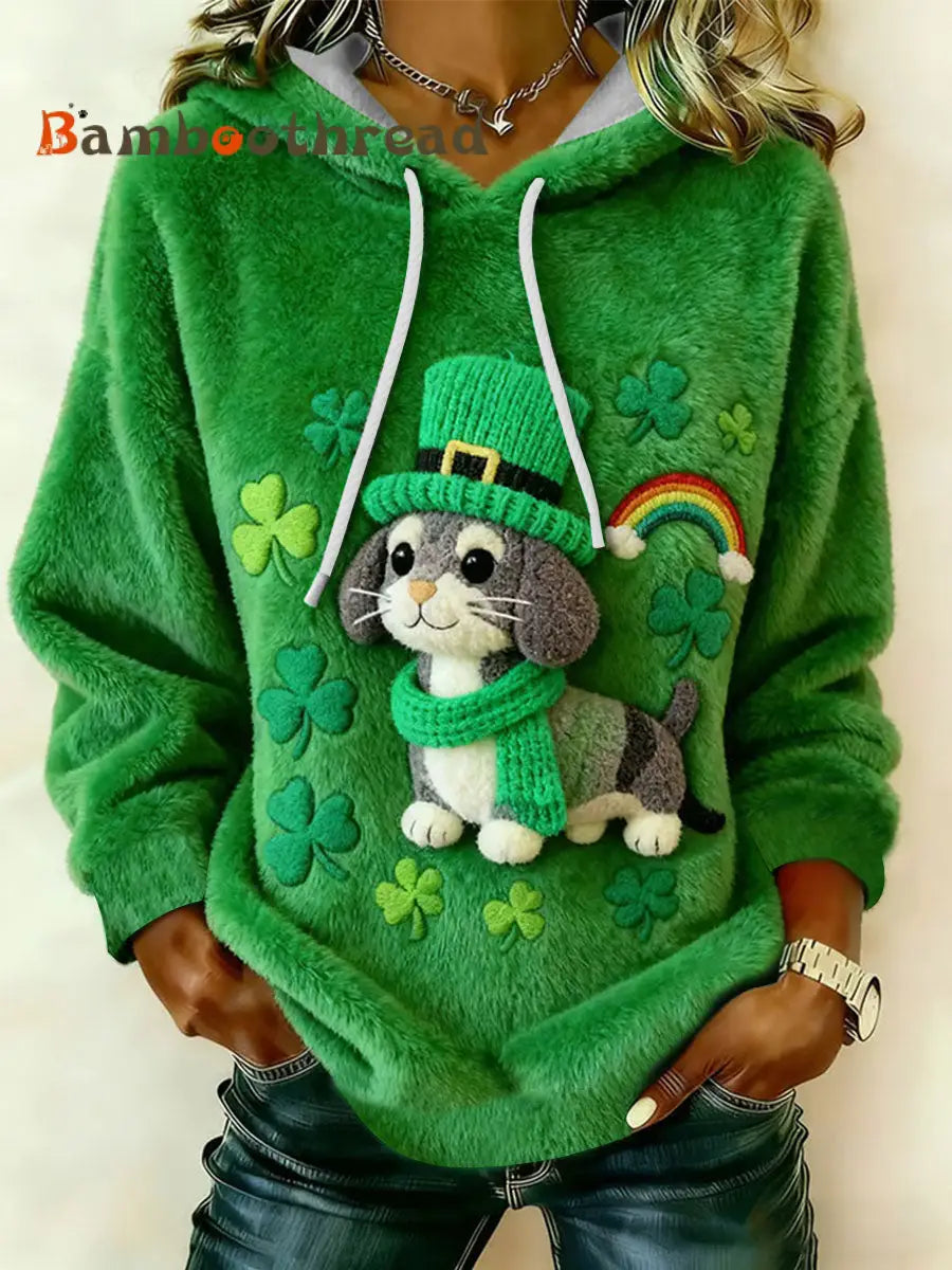 Women’s St. Patrick’s Day Print Casual Flannel Sweater As picture / S