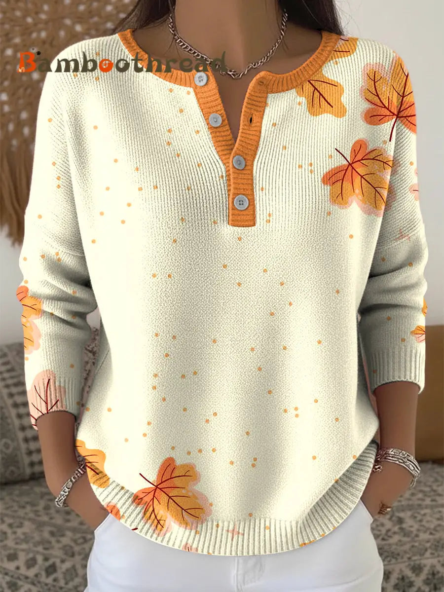 Women’s Thanksgiving Abstract Autumn Leaf Art V-Neck Top Multicolour / S