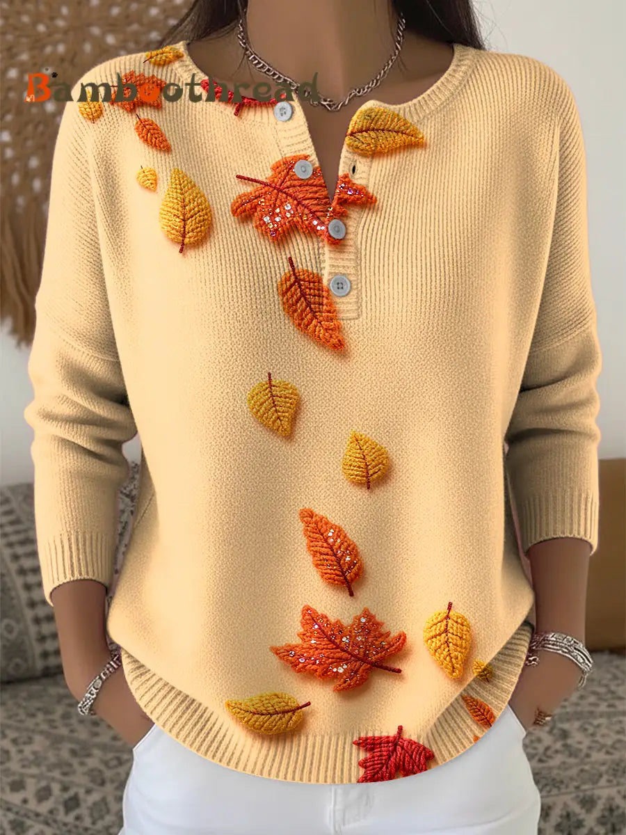 Women’s Thanksgiving Autumn Leaf Art V-Neck Sweater Multicolour / S
