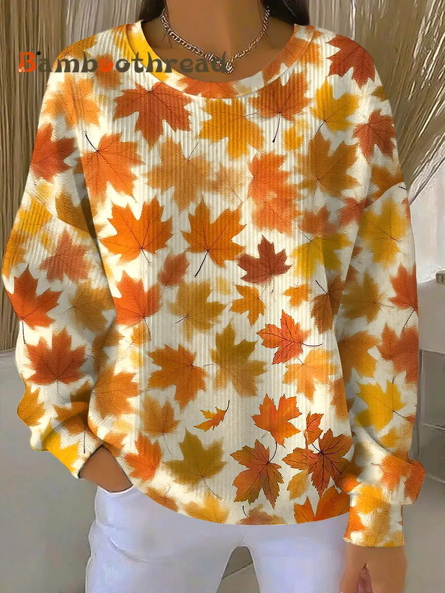 Women’s Thanksgiving Maple Leaf Casual Crewneck Pullover Multicolour / S