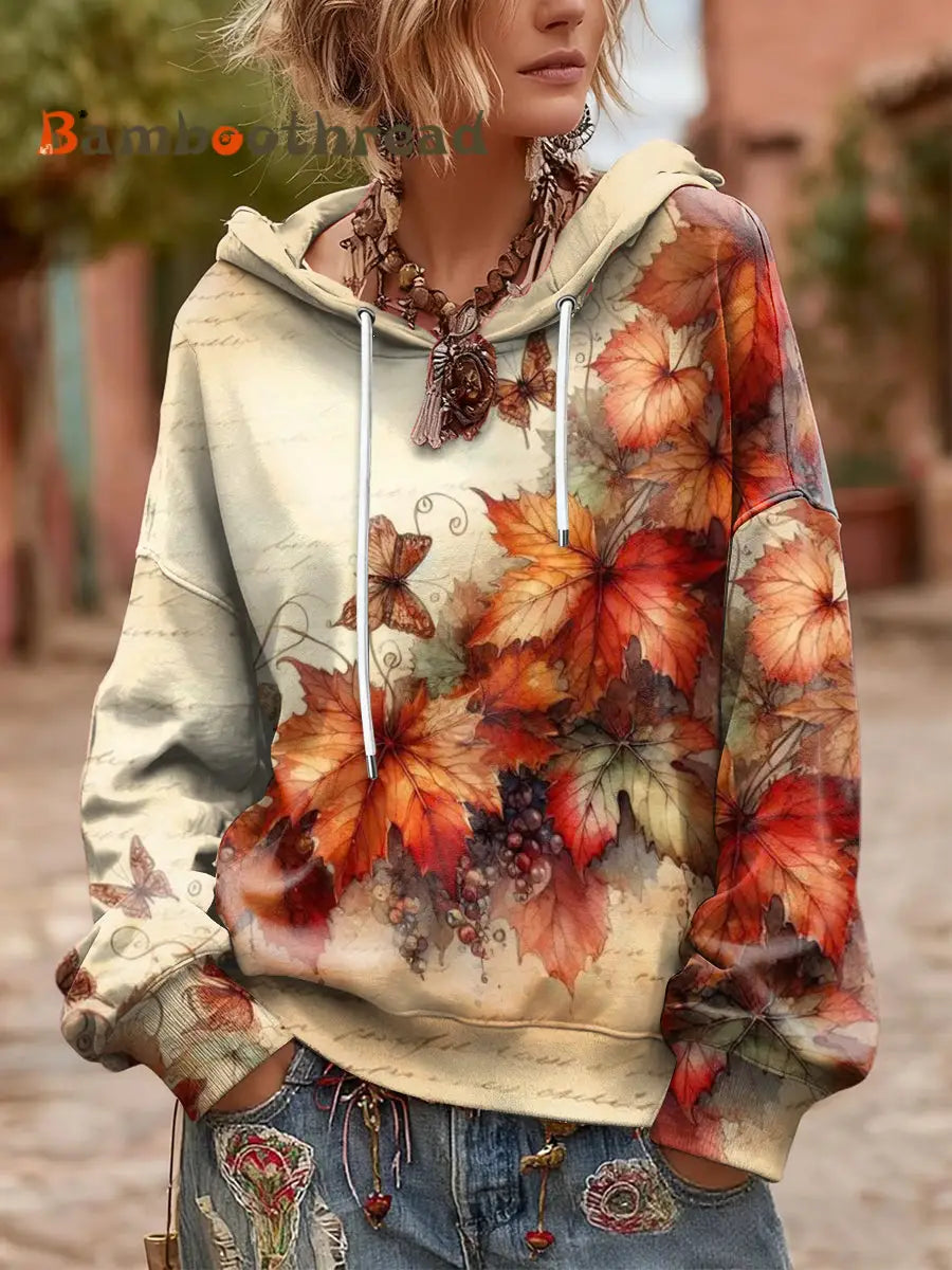 Women’s Thanksgiving Maple Leaf Hooded Sweatshirt Multicolour / S