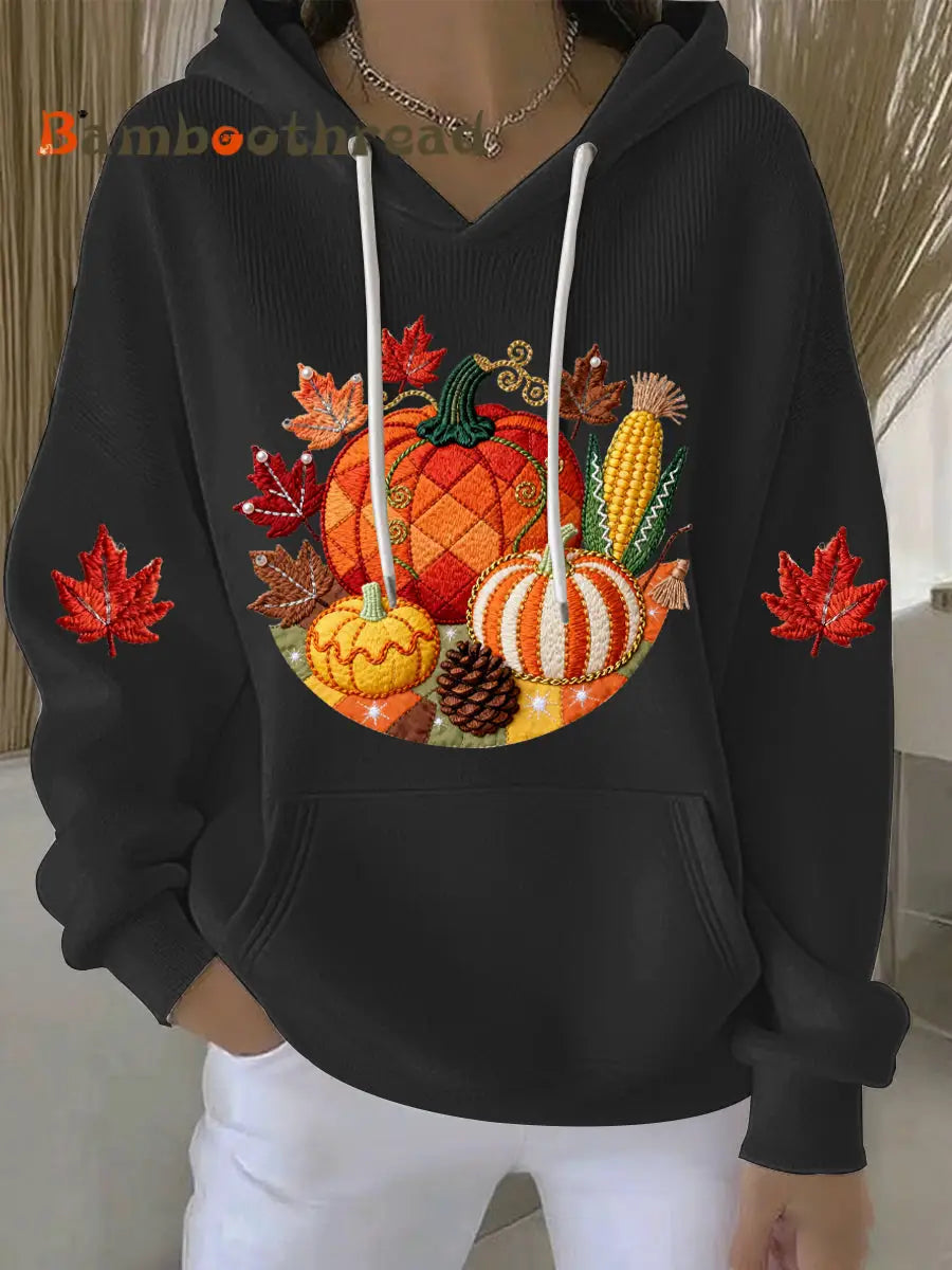 Women’s Thanksgiving Print Casual Hoodie Black / S