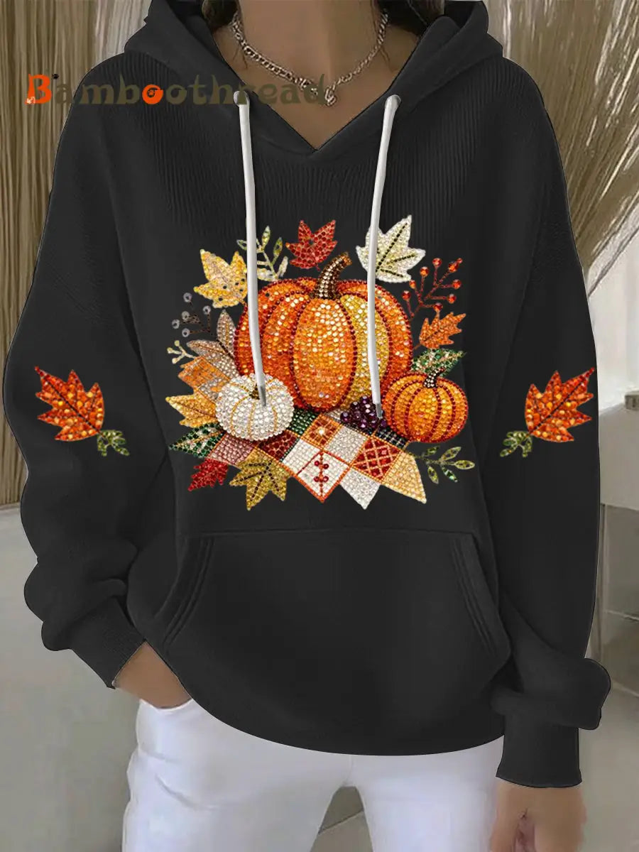 Women’s Thanksgiving Print Casual Hoodie Black / S