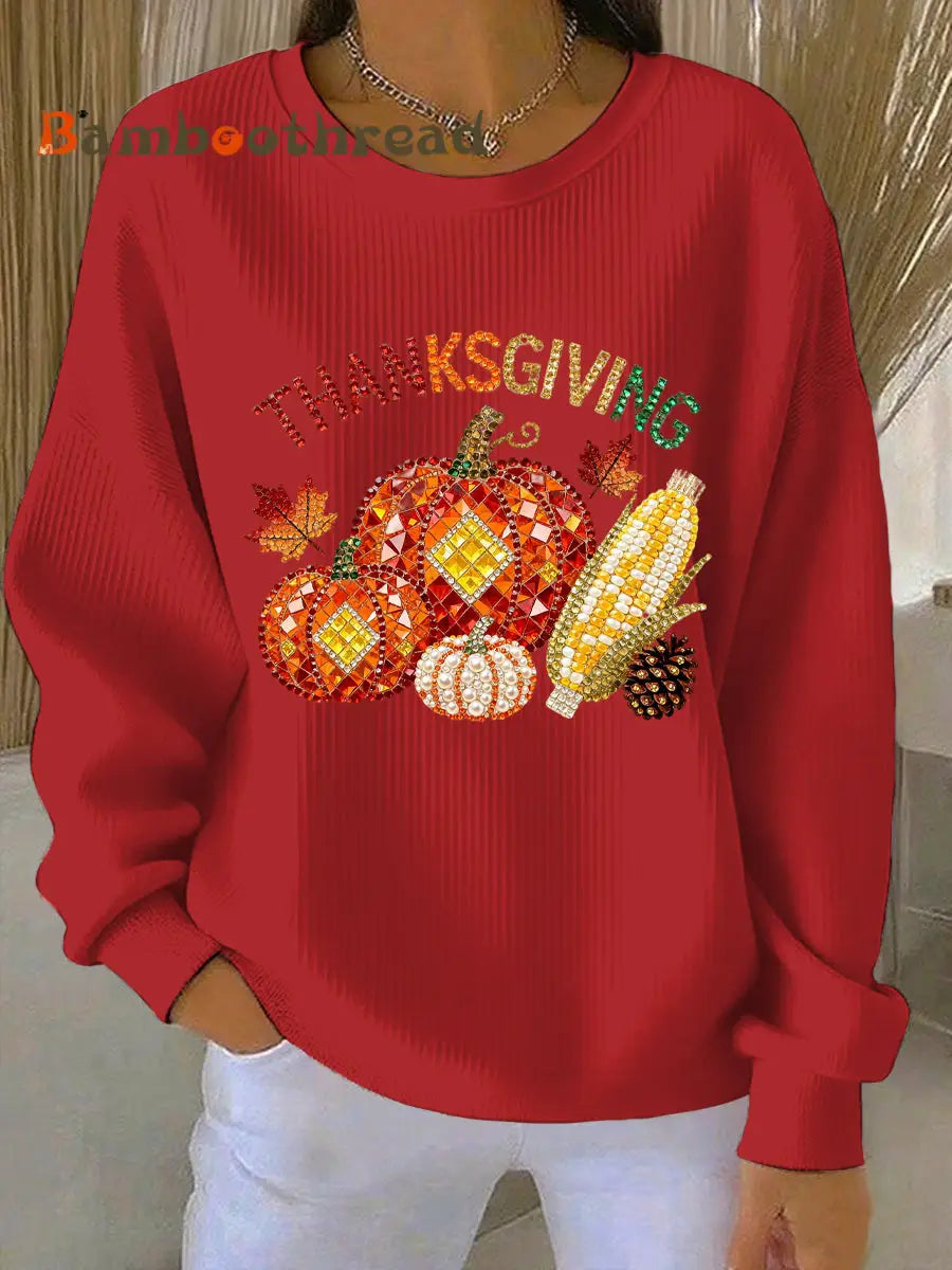 Women’s Thanksgiving Print Casual Sweatshirt Red / S