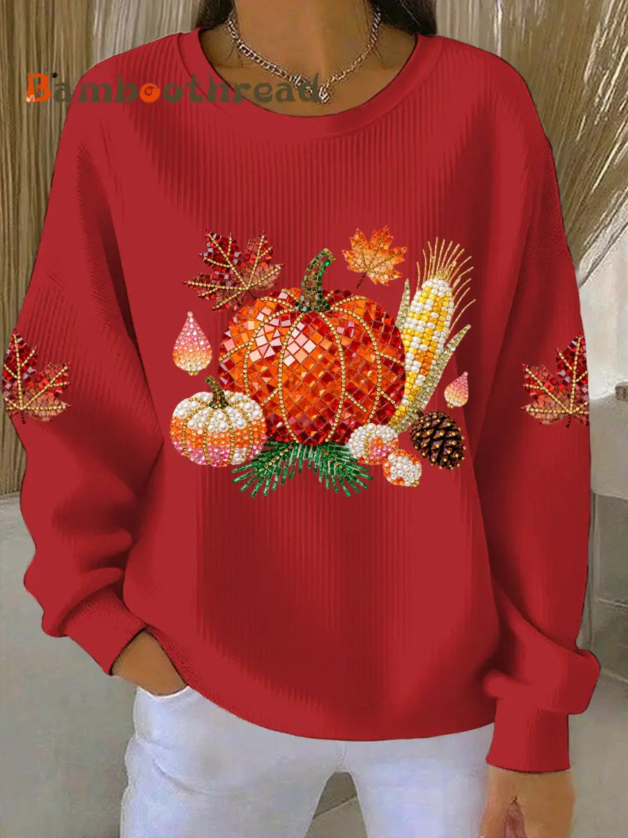 Women’s Thanksgiving Print Casual Sweatshirt Red / S