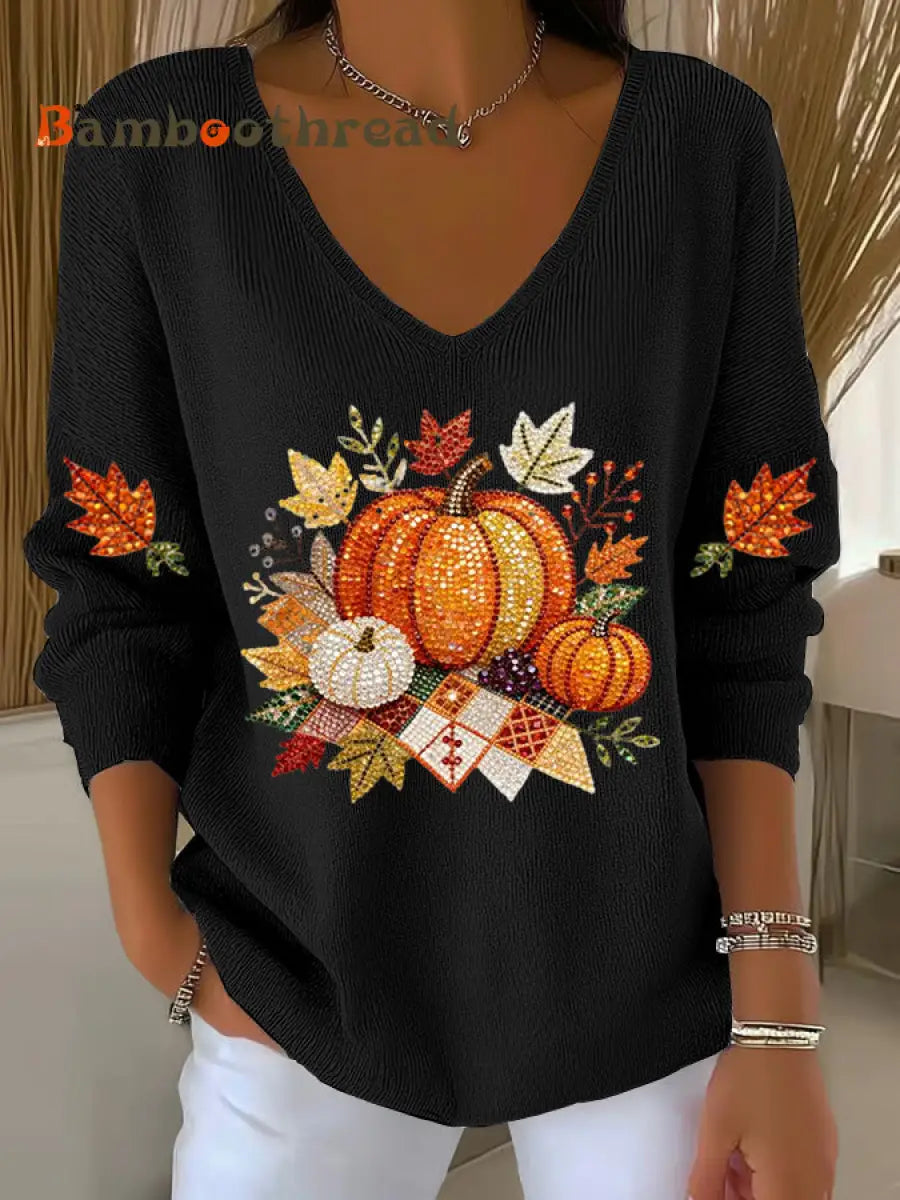 Women’s Thanksgiving Printed Casual Top Black / S
