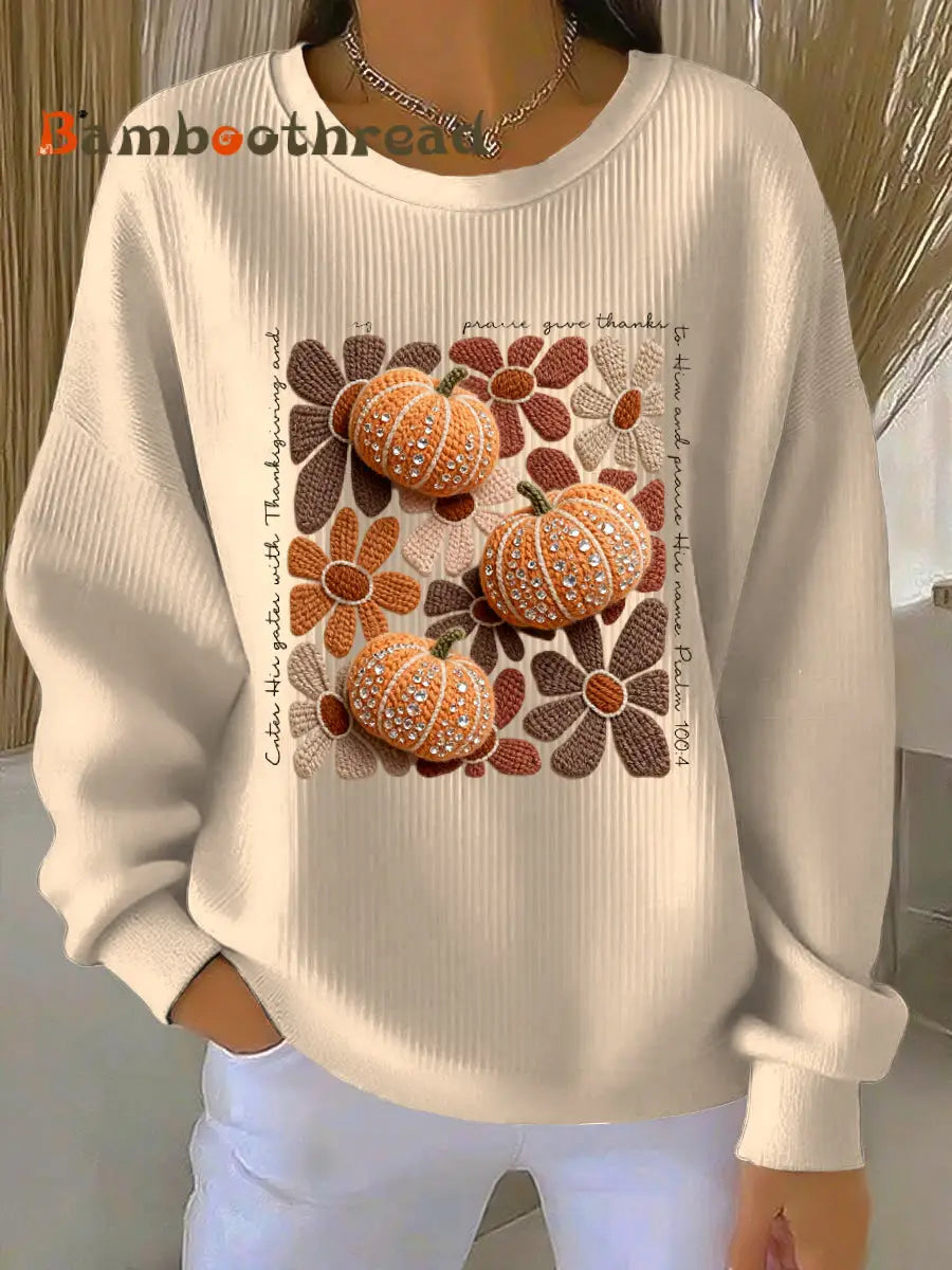 Women’s Thanksgiving Pumpkin Floral Art Casual Crewneck Pullover Multicolour / S
