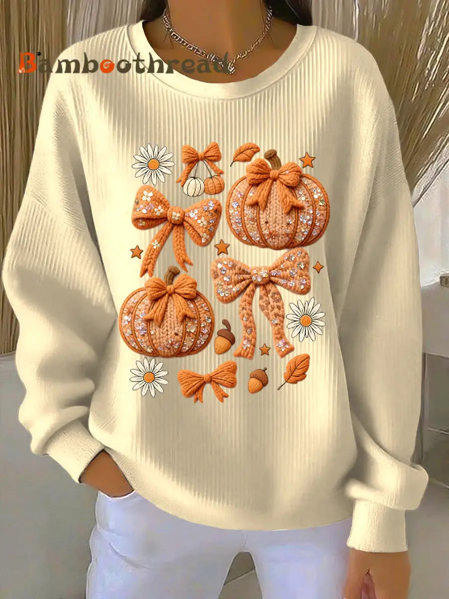 Women’s Thanksgiving Pumpkin Floral Casual Crewneck Pullover Multicolour / S