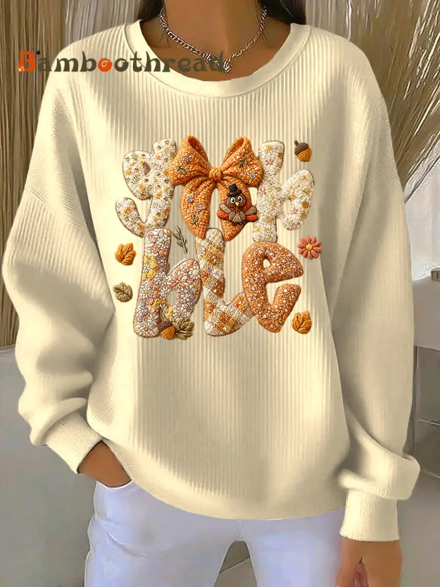 Women’s Thanksgiving Turkey Bow Casual Crewneck Pullover Multicolour / S