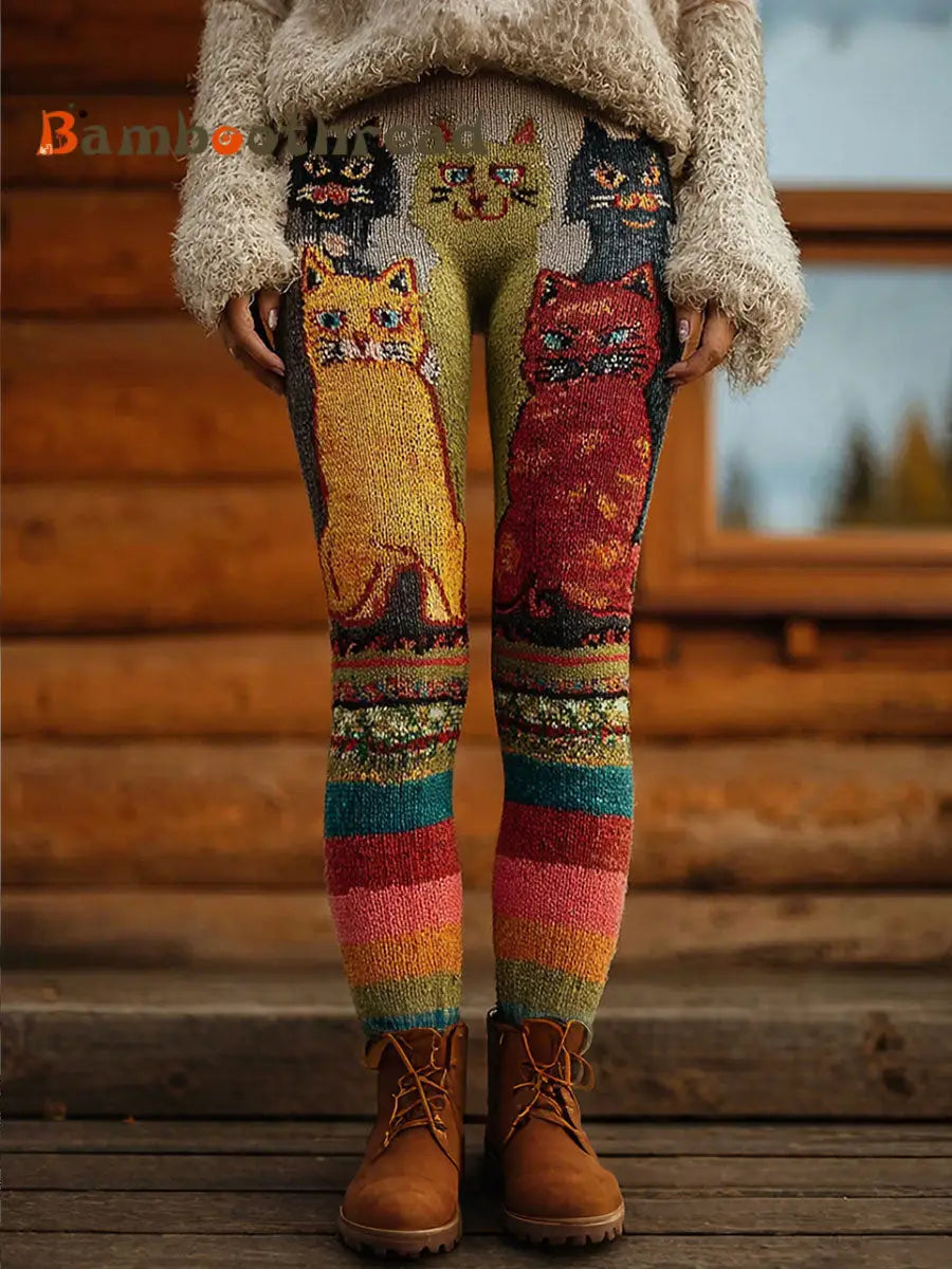 Women’s Vintage Cats Print Leggings As picture / S