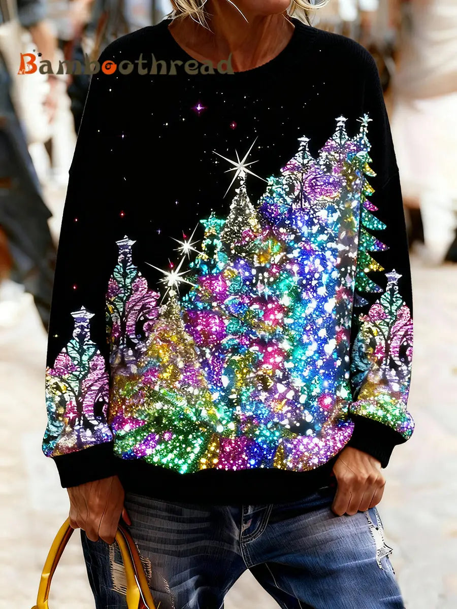 Women’s Vintage Christmas Art Print Cozy Knit Sweater A / S