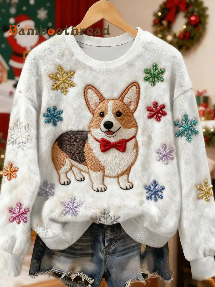 Women’s Vintage Christmas Dog Printed Flannel Sweatshirt As picture / S