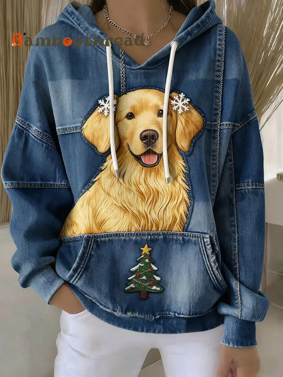 Women’s Vintage Dog Art Print Casual Hoodie As picture / S
