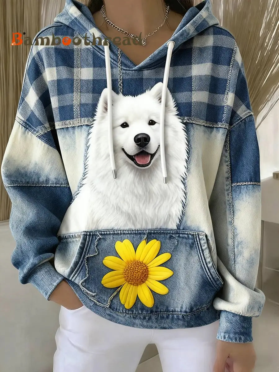 Women’s Vintage Dog Art Print Casual Hoodie As picture / S