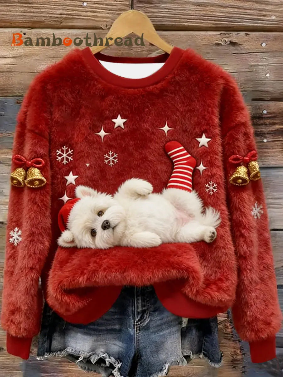 Women’s West Highland White Terrier Westie Christmas Flannel Hoodie Red / S