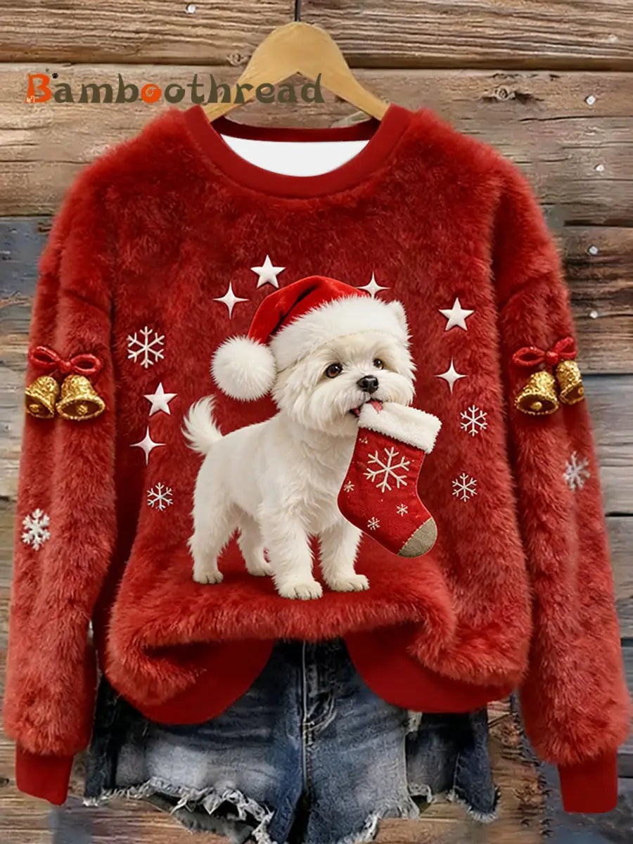 Women’s West Highland White Terrier Westie Christmas Flannel Hoodie Red / S