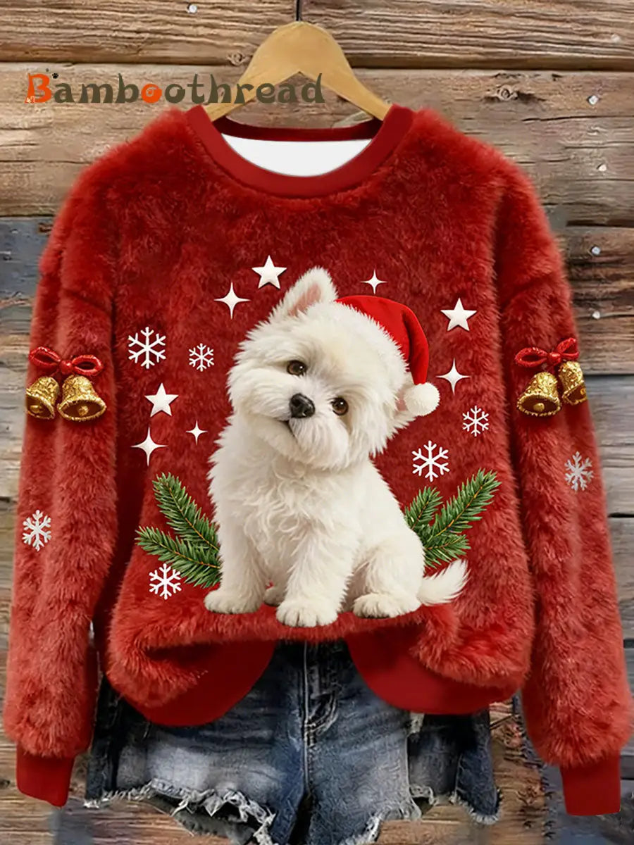 Women’s West Highland White Terrier Westie Christmas Flannel Hoodie Red / S