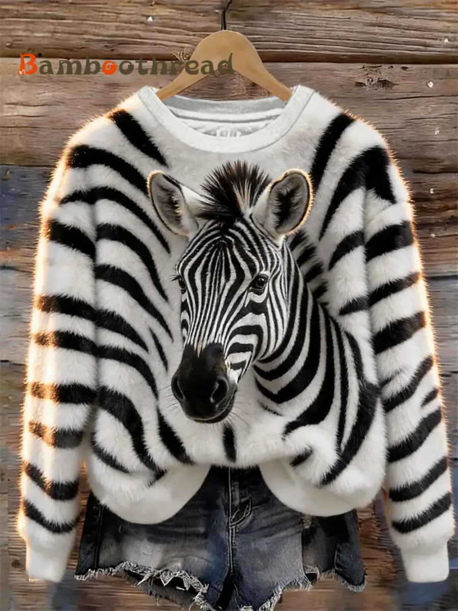 Women’s Zebra Art Print Casual Sweatshirt White / S