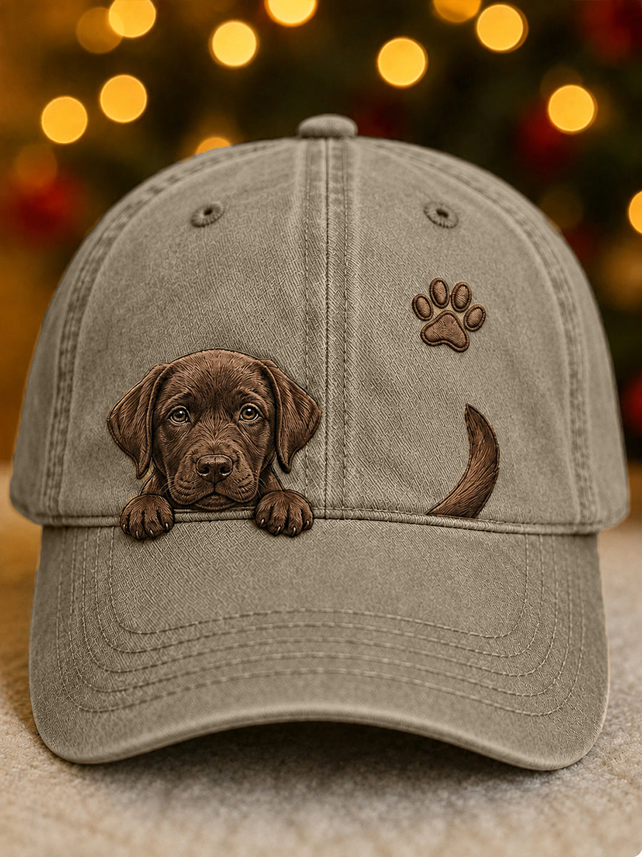 Cute Peeking Labrador Retriever & Paw Print Unisex Hat