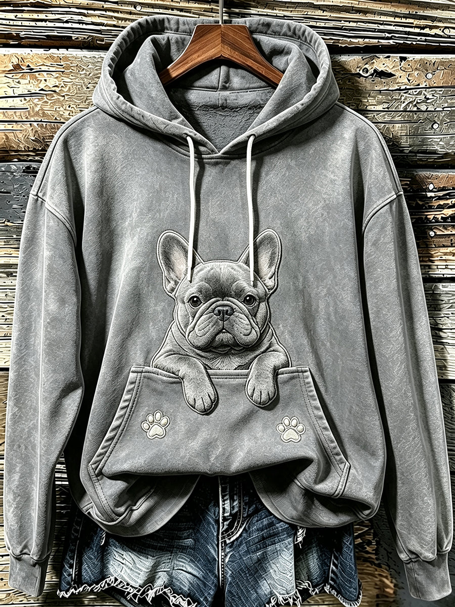 Women's Cute French Bulldog & Paws Print Cozy Hoodie