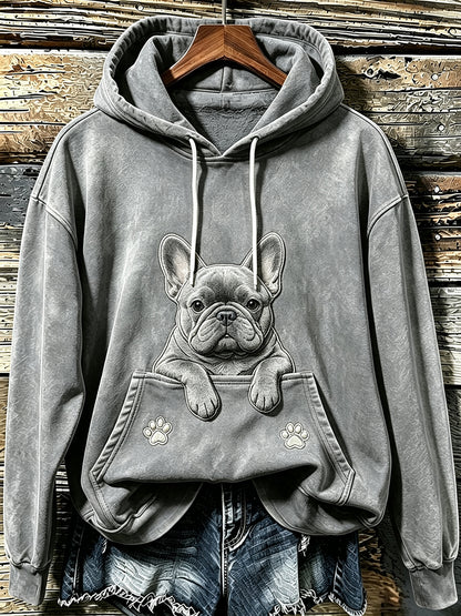 Women's Cute French Bulldog & Paws Print Cozy Hoodie
