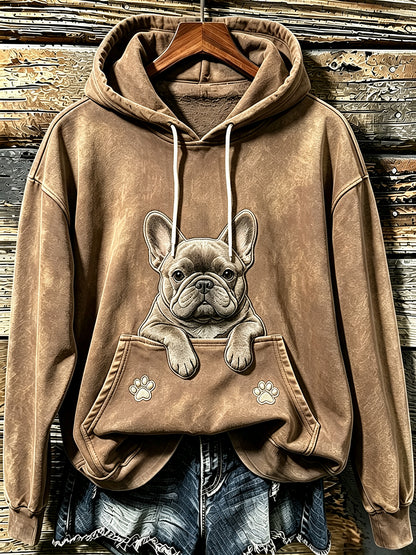Women's Cute French Bulldog & Paws Print Cozy Hoodie
