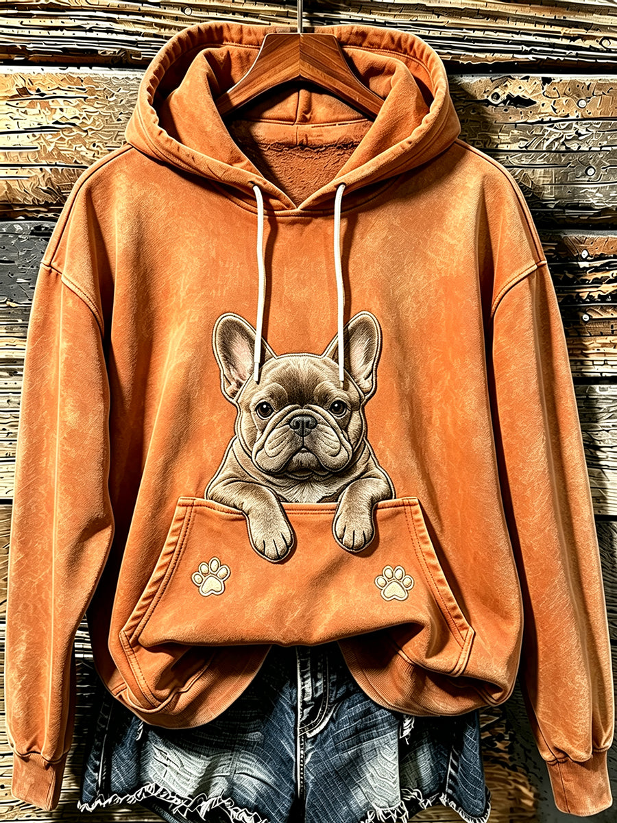 Women's Cute French Bulldog & Paws Print Cozy Hoodie