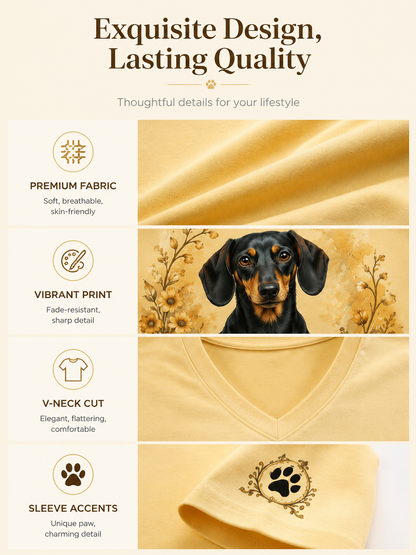 Women's Retro Dog Print Casual V-Neck Tee