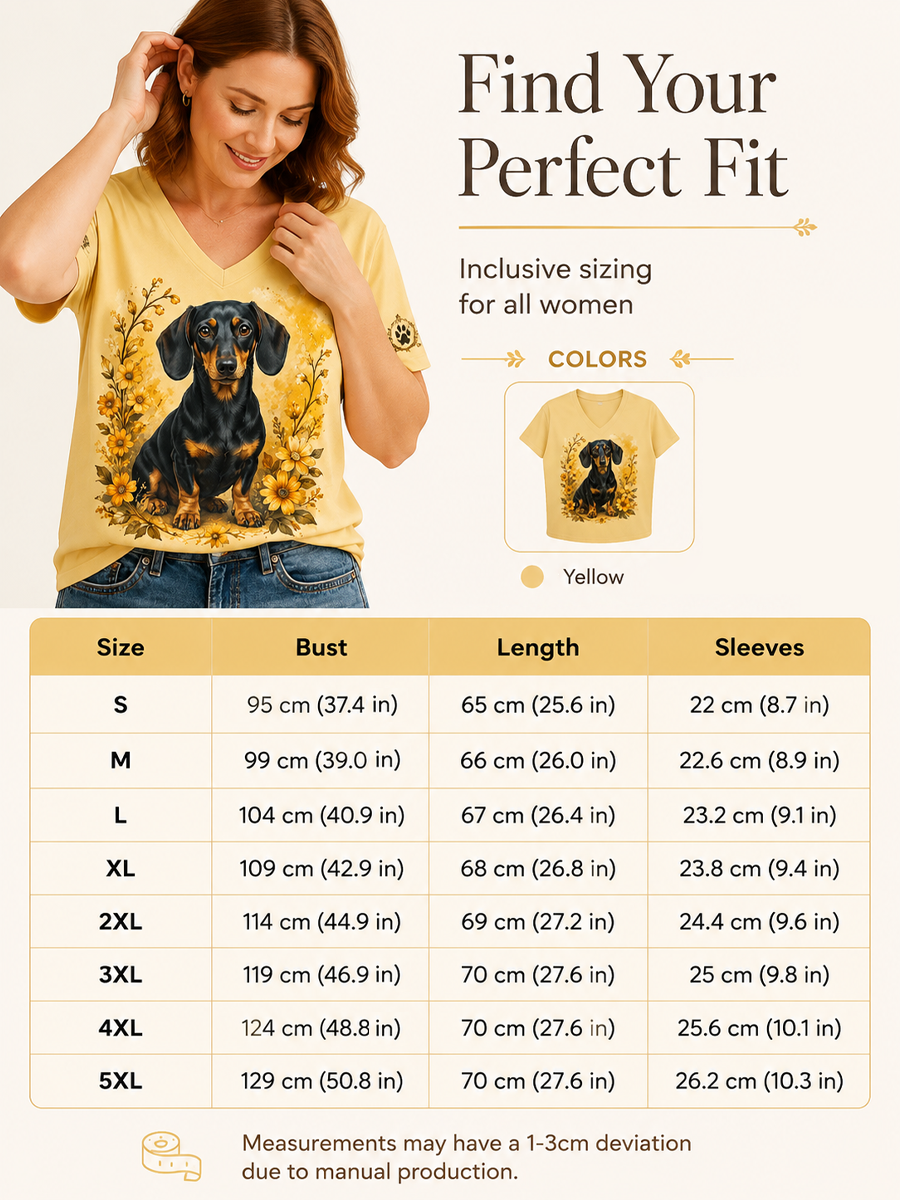 Women's Retro Dog Print Casual V-Neck Tee