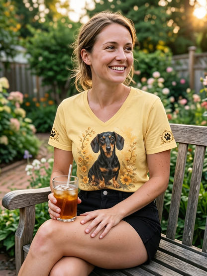 Women's Retro Dog Print Casual V-Neck Tee