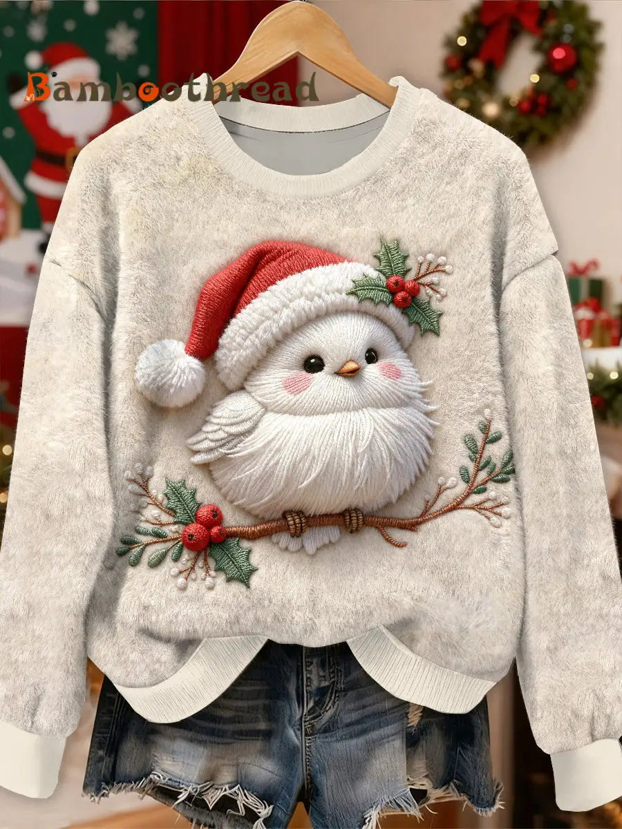 Gorgeous Christmas Bird Pattern Casual Long Sleeved Sweatshirt As picture / S