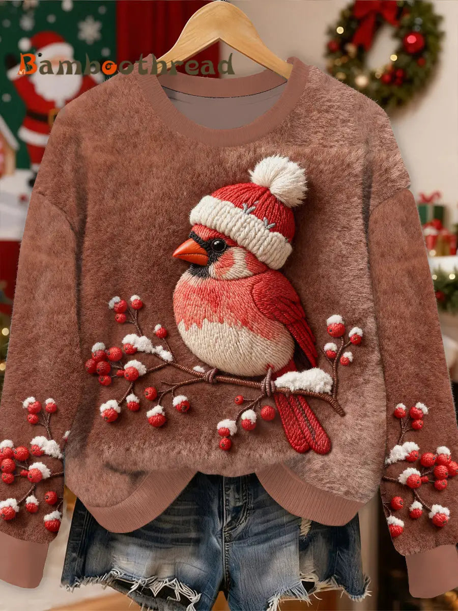 Gorgeous Christmas Bird Pattern Casual Long Sleeved Sweatshirt As picture / S