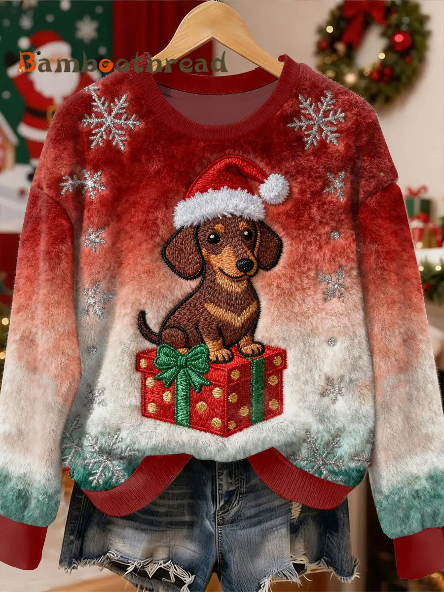 Gorgeous Christmas Dachshund Pattern Casual Long Sleeved Sweatshirt As picture / S