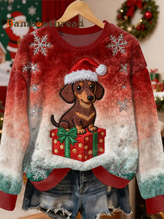 Gorgeous Christmas Dachshund Pattern Casual Long Sleeved Sweatshirt As picture / S