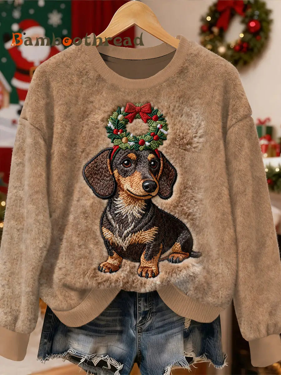 Gorgeous Christmas Dachshund Pattern Casual Long Sleeved Sweatshirt As picture / S