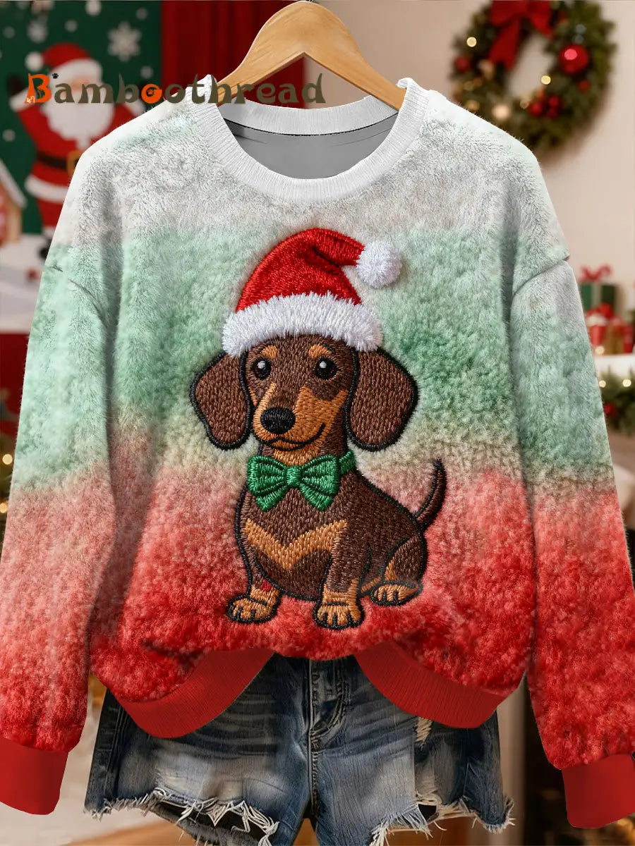 Gorgeous Christmas Dachshund Pattern Casual Long Sleeved Sweatshirt As picture / S