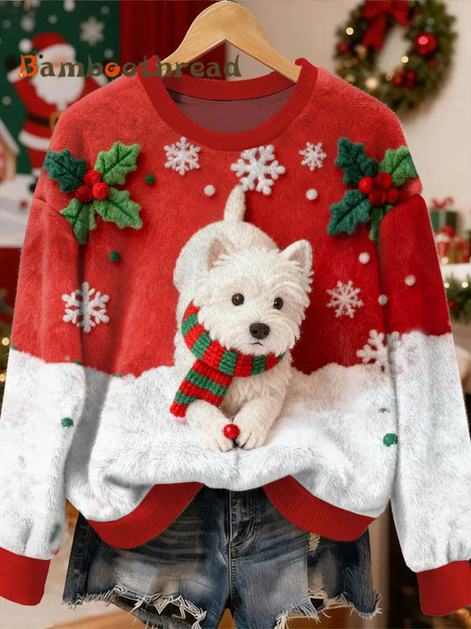 Gorgeous Christmas Dog Pattern Casual Long Sleeved Sweatshirt As picture / S