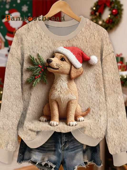 Gorgeous Christmas Dog Pattern Casual Long Sleeved Sweatshirt As picture / S