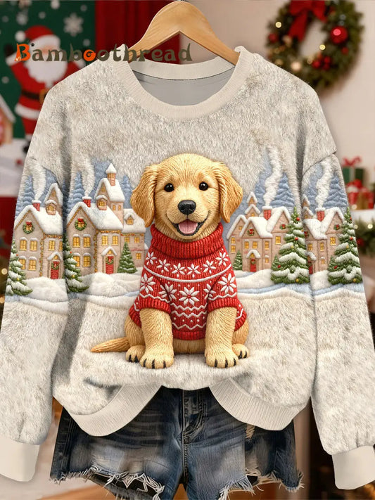 Gorgeous Christmas Dog Pattern Casual Long Sleeved Sweatshirt As picture / S
