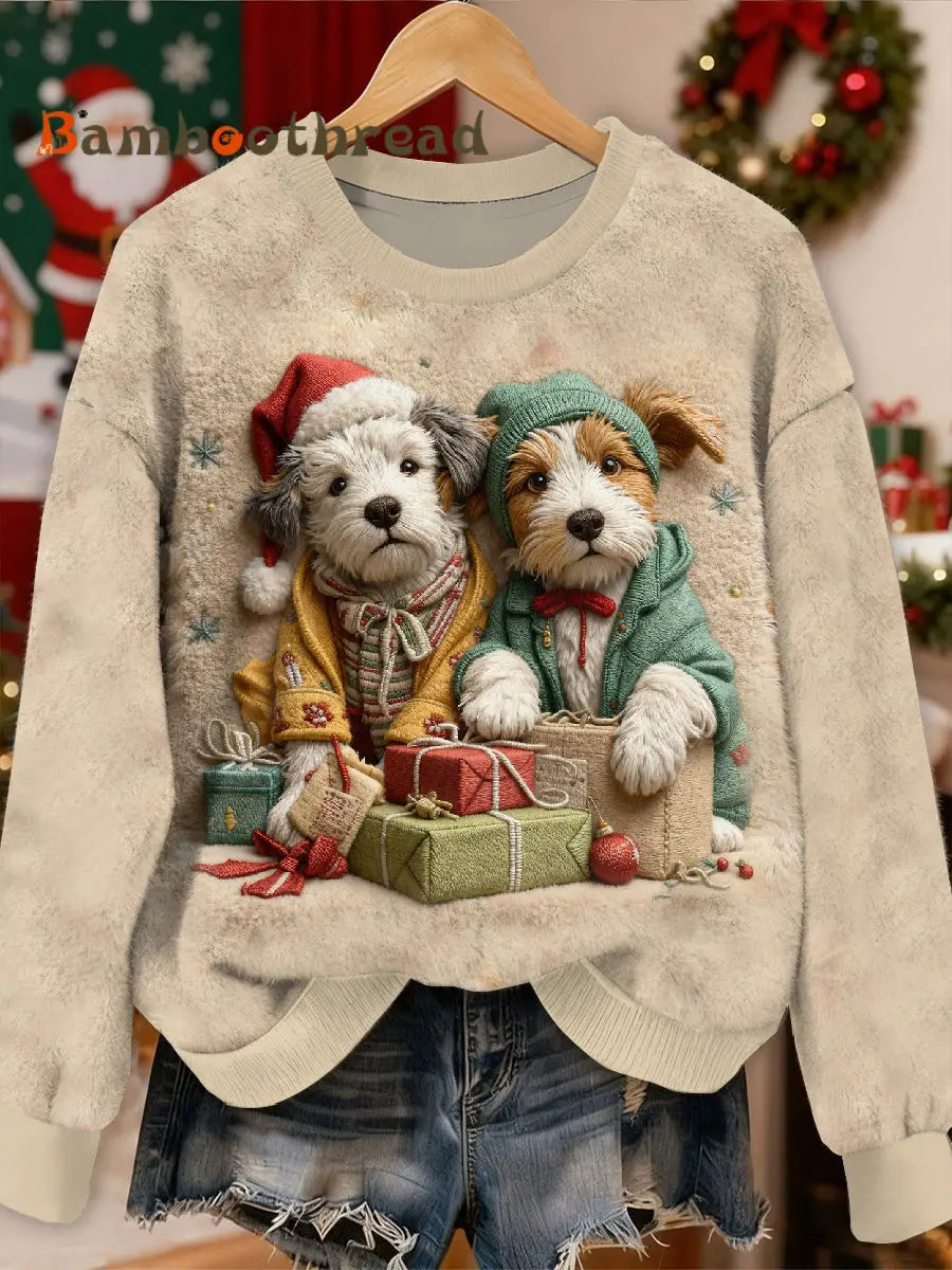 Gorgeous Christmas Dog Pattern Casual Long Sleeved Sweatshirt As picture / S