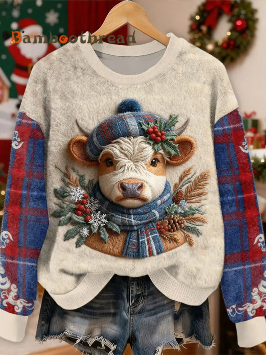 Gorgeous Christmas Ox Pattern Casual Long Sleeved Sweatshirt As picture / S