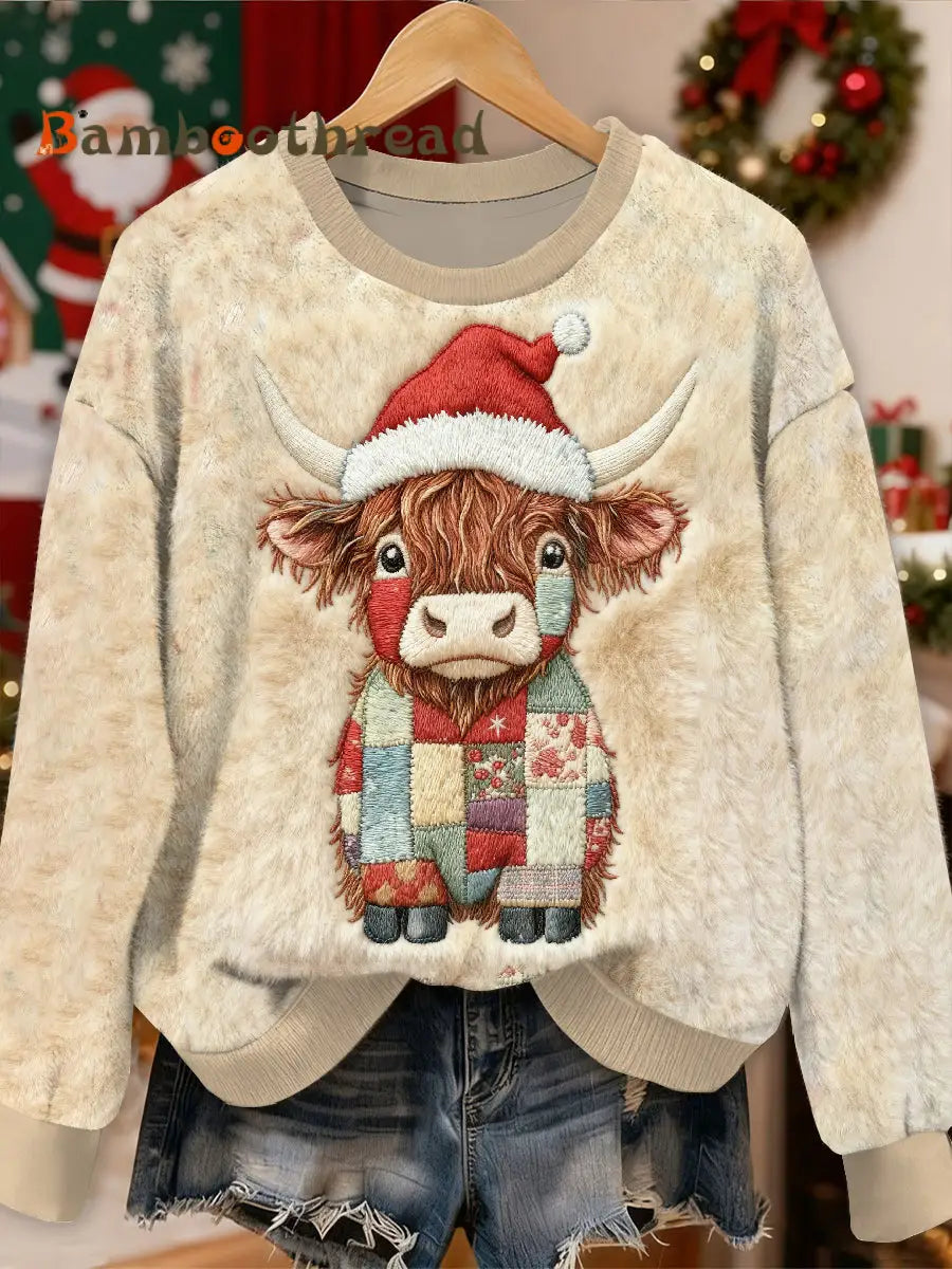 Gorgeous Christmas Ox Printed Casual Long Sleeve Sweatshirt As picture / S
