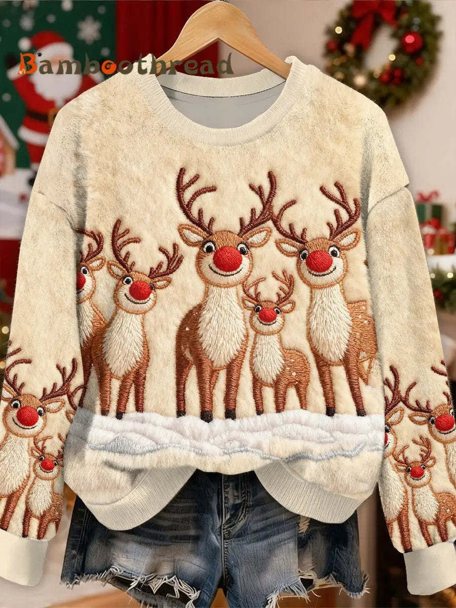 Gorgeous Christmas Reindeer Print Casual Long Sleeved Sweatshirt As picture / S