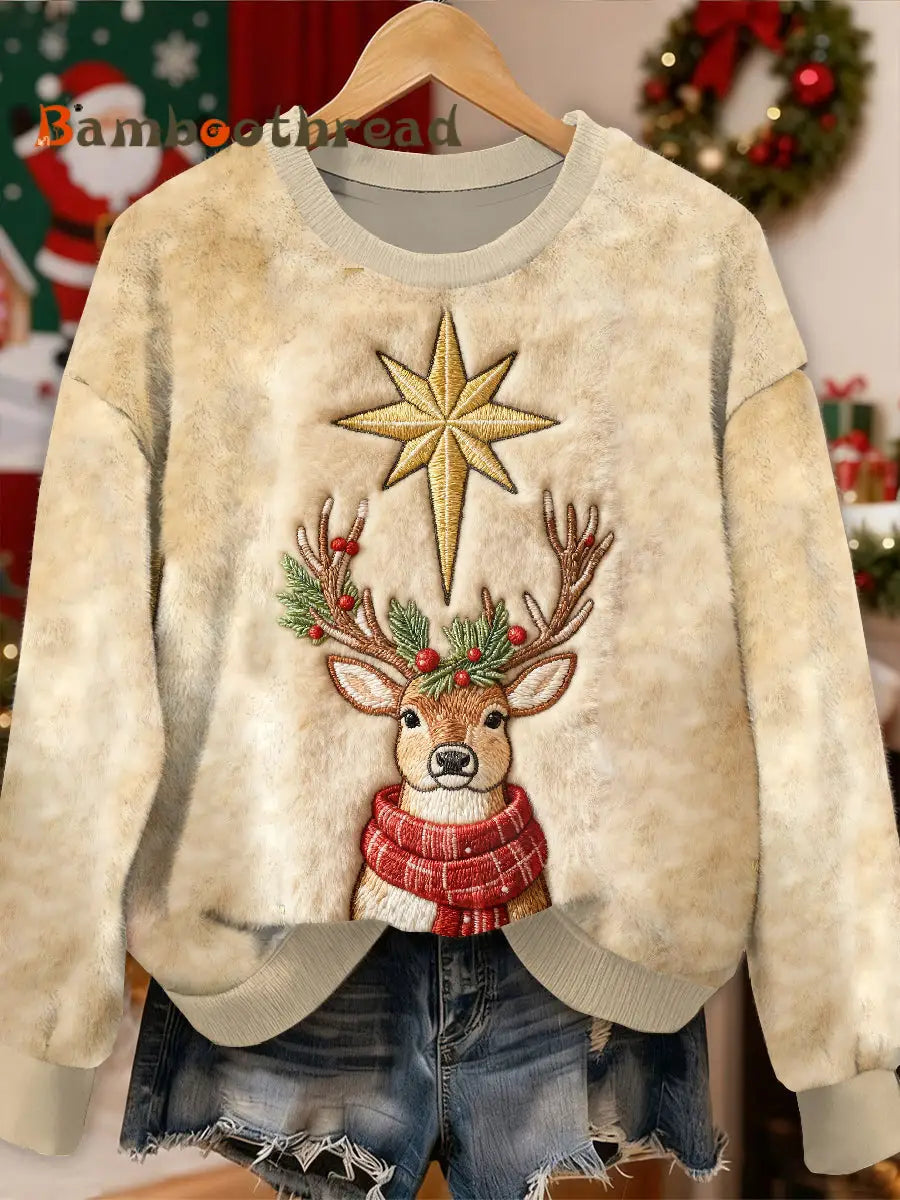 Gorgeous Christmas Reindeer Print Casual Long Sleeved Sweatshirt As picture / S