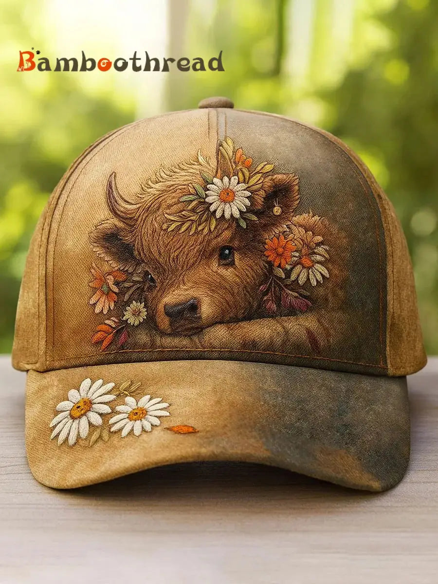 Highland cow art print casual unisex cap As picture / ONE