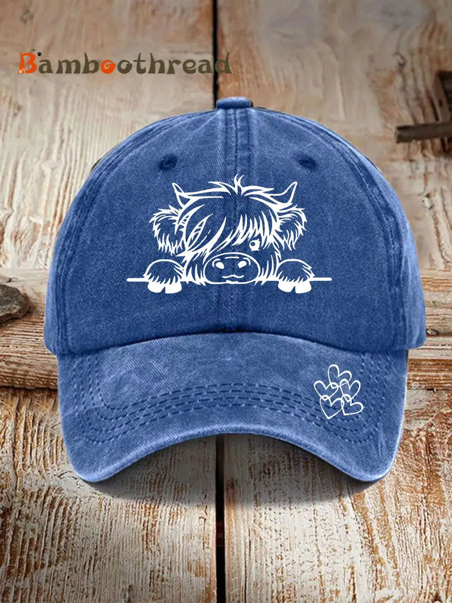 Highland cow print casual unisex cap Blue / ONE
