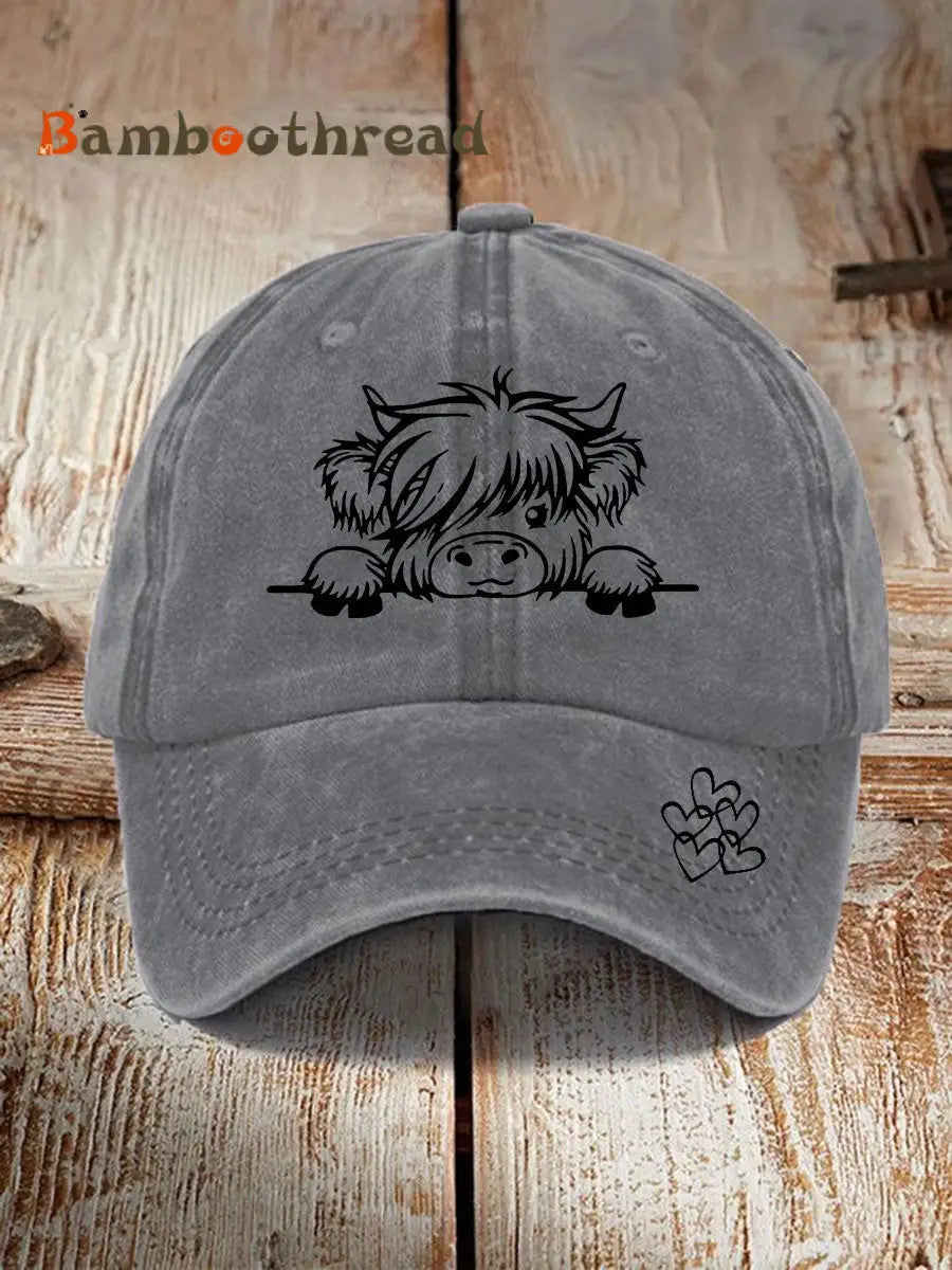 Highland cow print casual unisex cap Gray / ONE