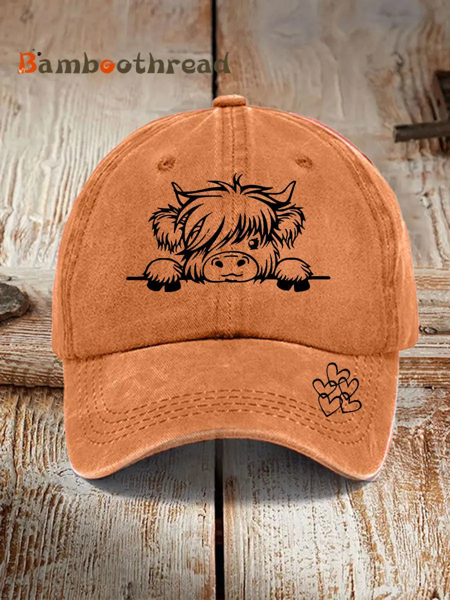 Highland cow print casual unisex cap Orange / ONE
