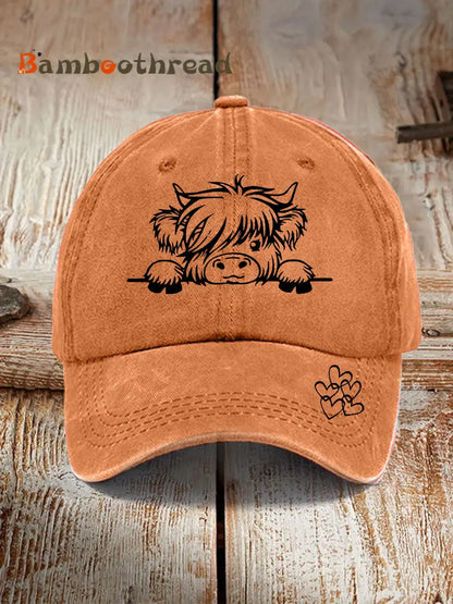 Highland cow print casual unisex cap Orange / ONE